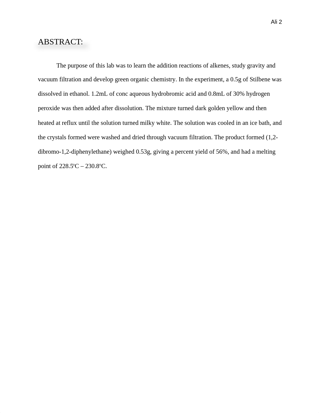 Greener Bromination of an Alkene: Preparation of Stilbene Dibromide Lab Report_dgrufvitqxp_page2