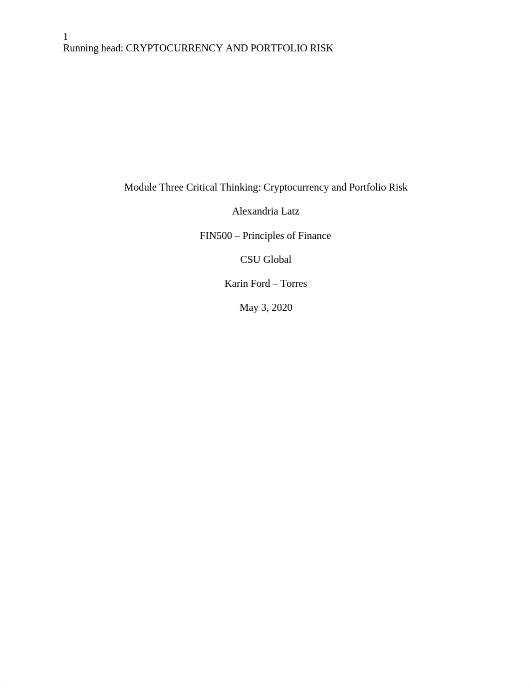 FIN500_Critical Thinking 3_Cryptocurrency and Portfolio Risk.docx_dgrwfkcf3g4_page1