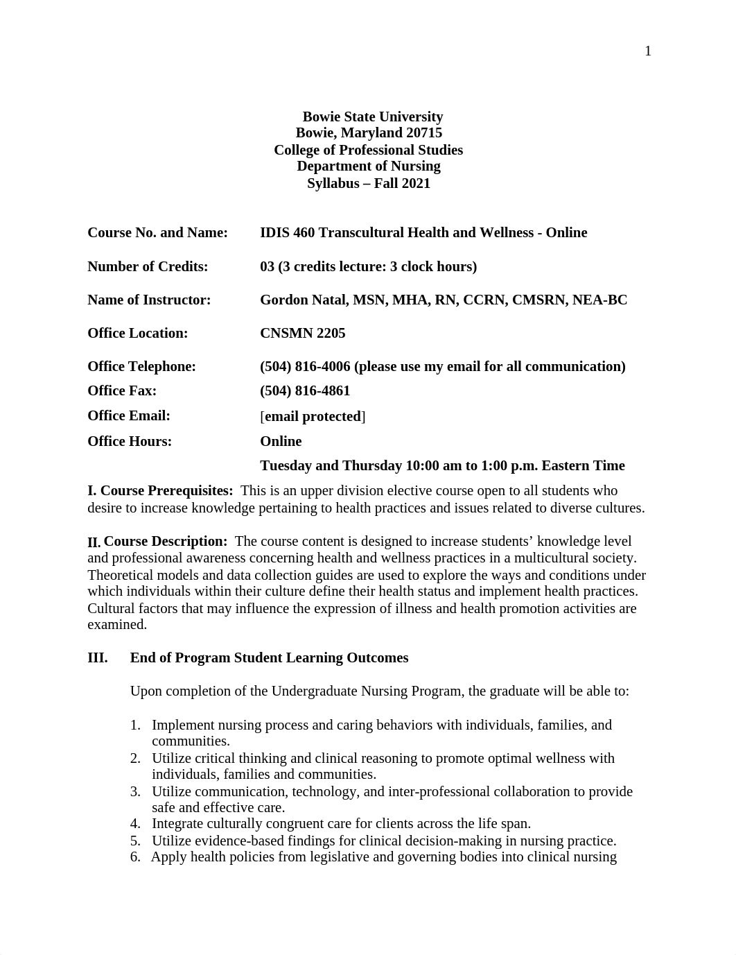 IDIS 460 - Transcultural Nursing Concepts Syllabus Fall 2021 (Online).doc_dgtjtgsapmp_page1