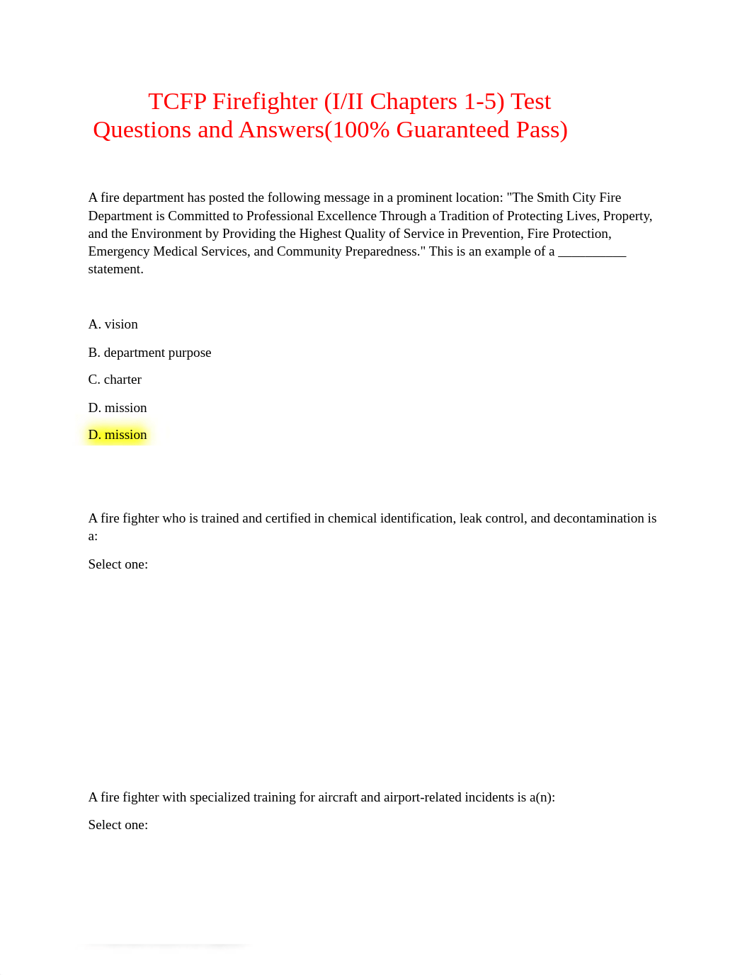 TCFP Firefighter (III Chapters 1-5) Test Questions and Answers(100% Guaranteed Pass).pdf_dgu48wc6ou2_page1