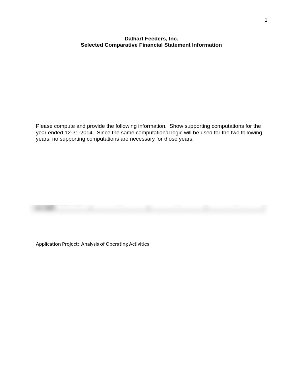 Lewis_Application Project, Analysis of Operating Activities, Dalhart Feeders, Information and Templa_dguyrf4iuik_page1