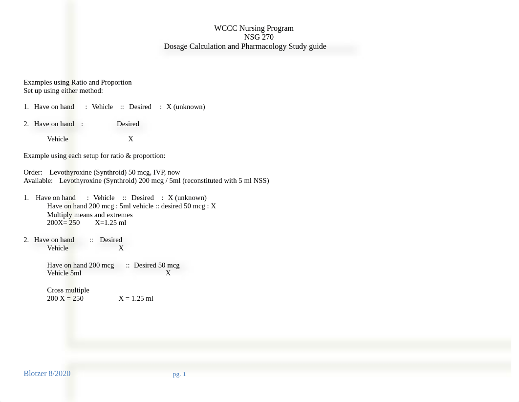 Dosage Calculation-Pharmaocology-Pharmacology Study sheet 2.0 (2).docx_dgwl51b0j43_page1