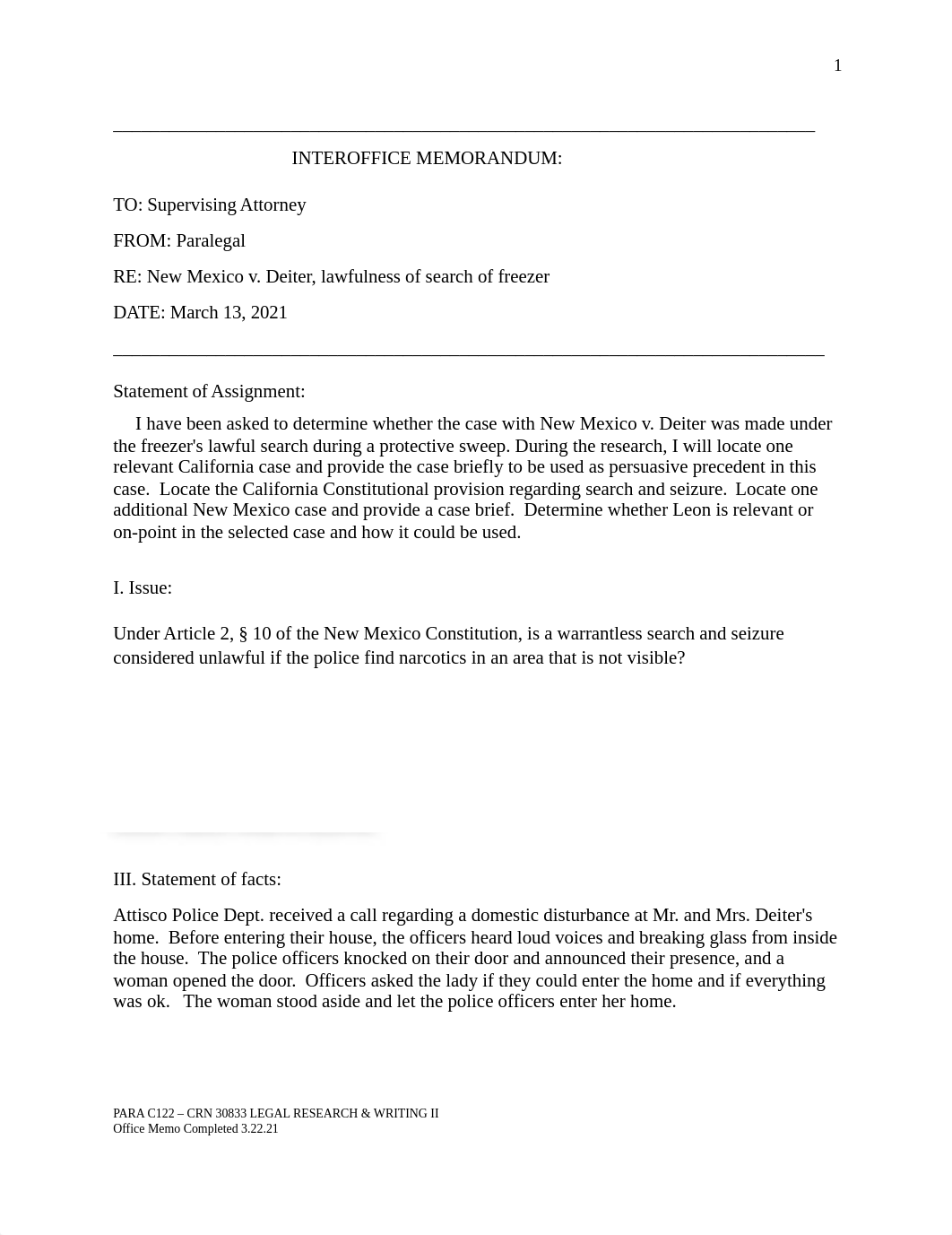 PARAC122 30833 LEGAL RESEARCH & WRITING II - Complete Memo 3.22.21.docx_dgxv84o147c_page1