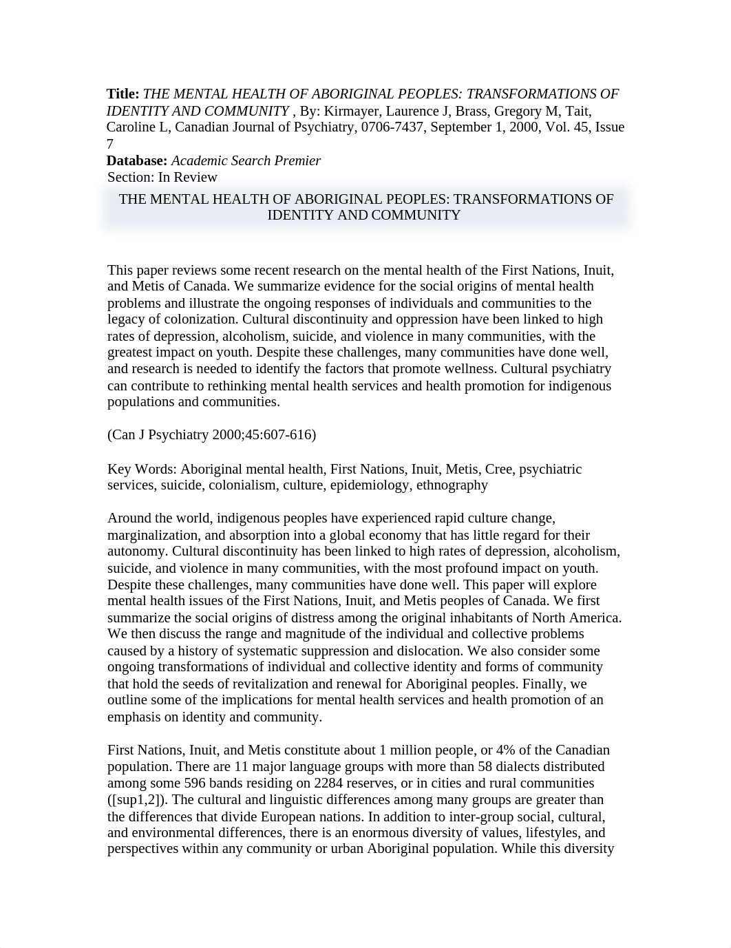 The Mental Health of Aboriginal Peoples - Transformation of Identity and Community.doc_dgyaxfsgfq5_page1