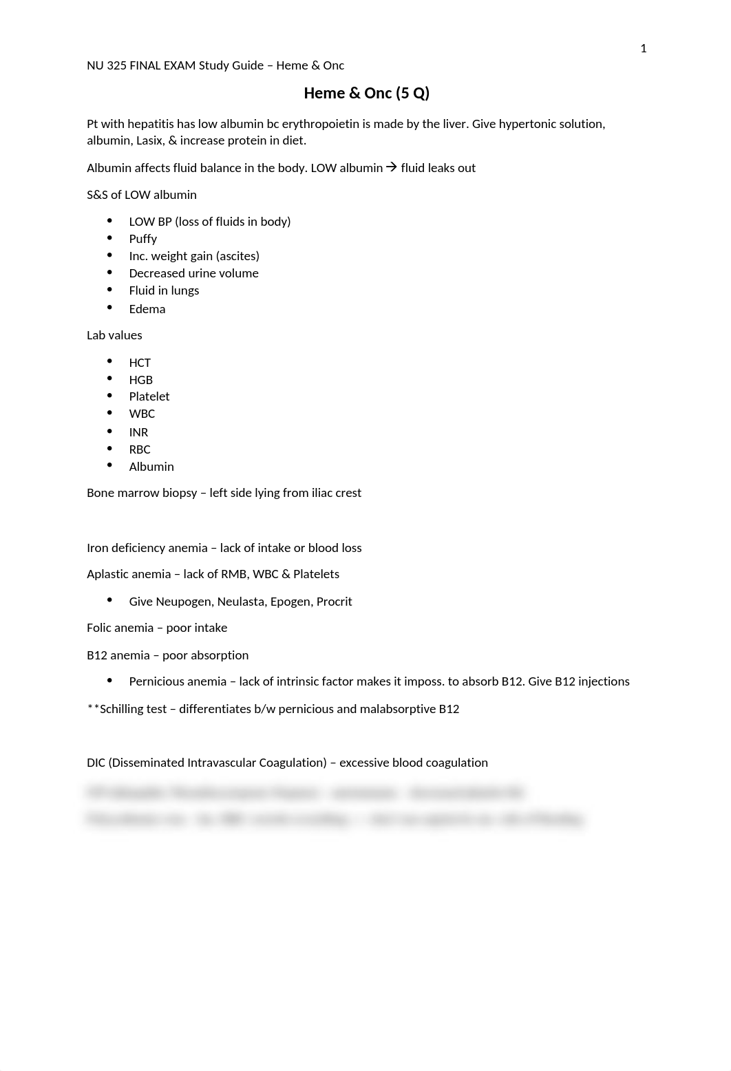 NU 325 FINAL EXAM Study Guide - Heme and Onc.docx_dgzux1pscf6_page1