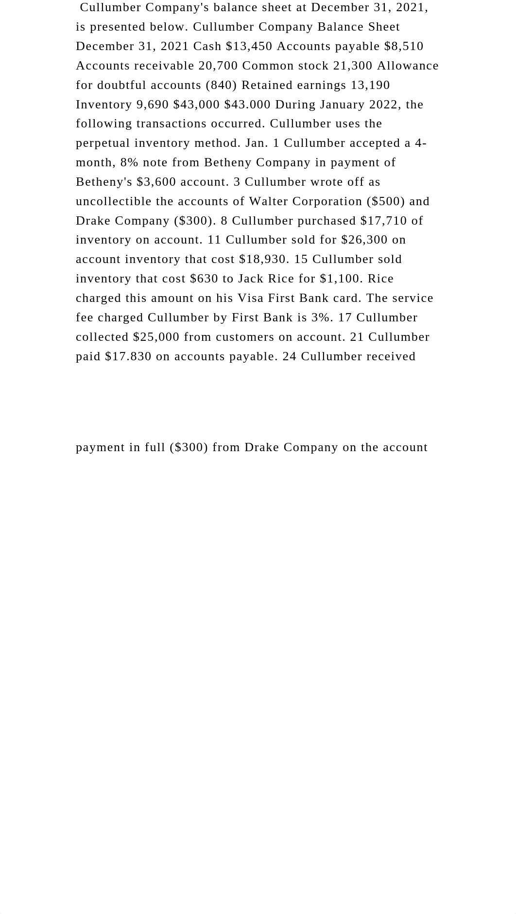 Cullumber Companys balance sheet at December 31, 2021, is presented .docx_dh0ktbhw7d2_page2