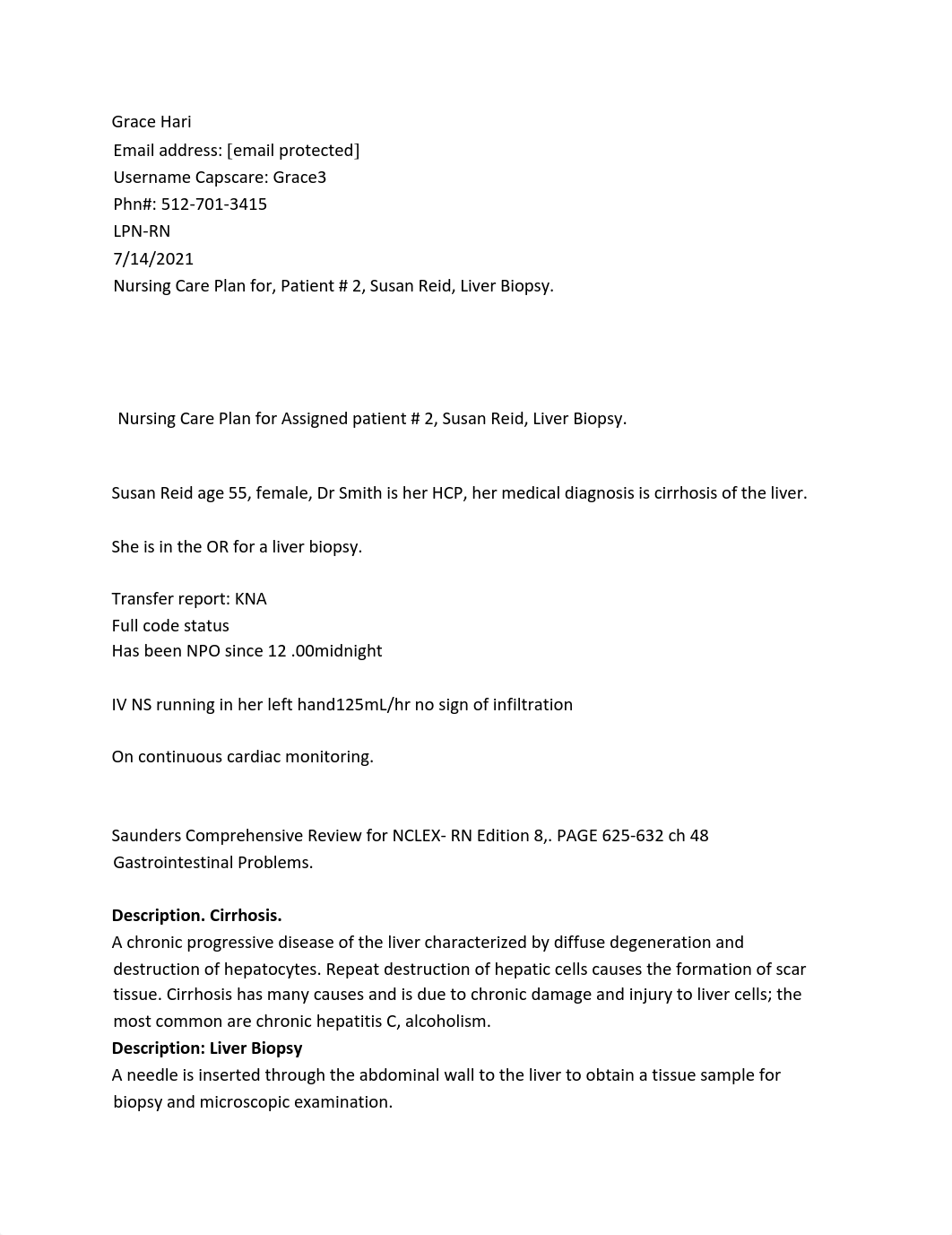 Patient # 2 Susan Reid Nursing Care Plan Liver, Biopsy..pdf_dh0m8v3bjis_page1