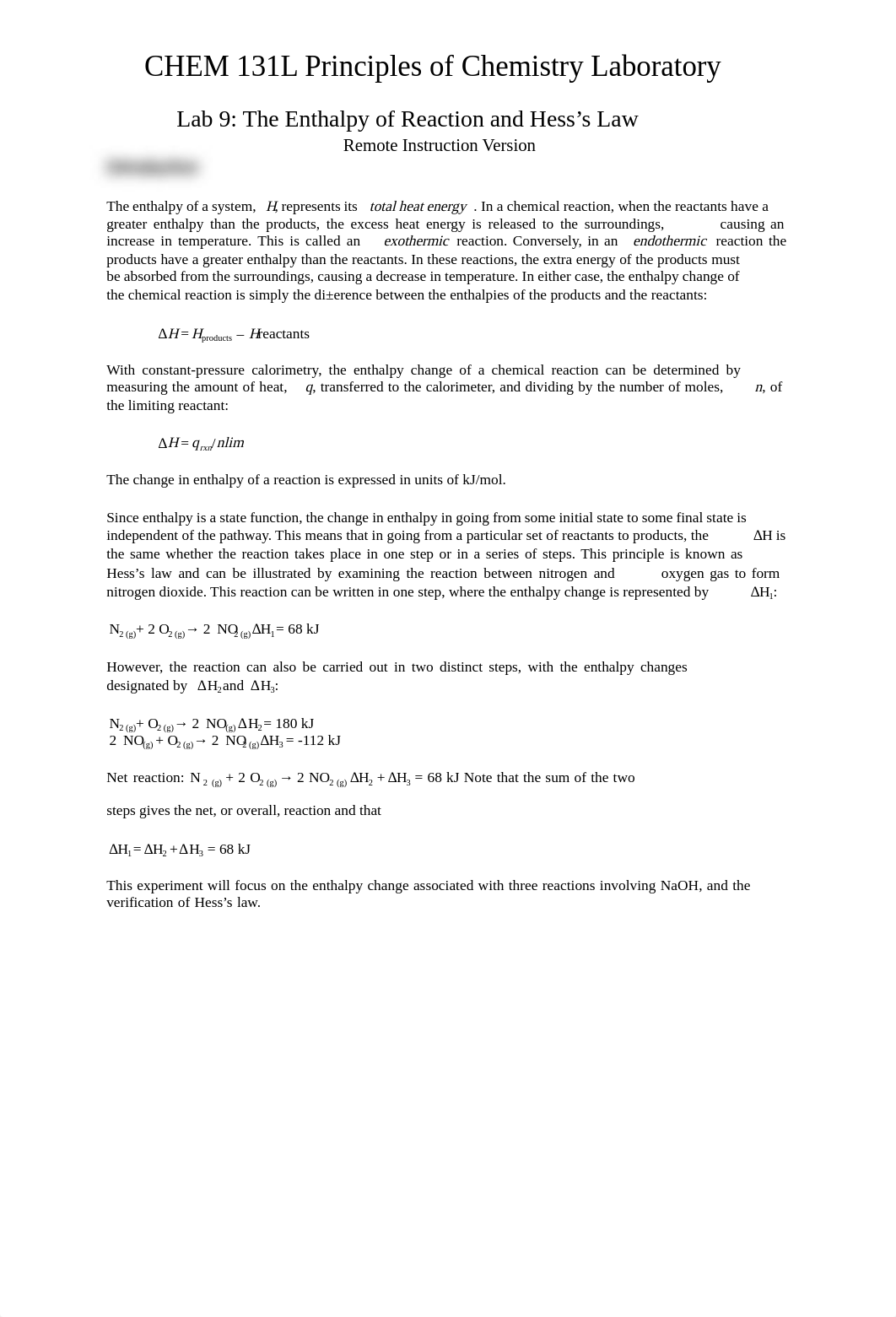 Lab 9 Enthalpy of Reaction and Hess's Law SP21.pdf_dh0vv2ms003_page1