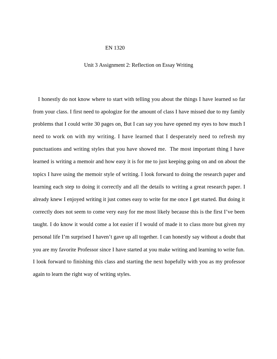 EN1320 Unit 3 Assignment 2 Reflection on Essay Writing_dh172ypjhj1_page1