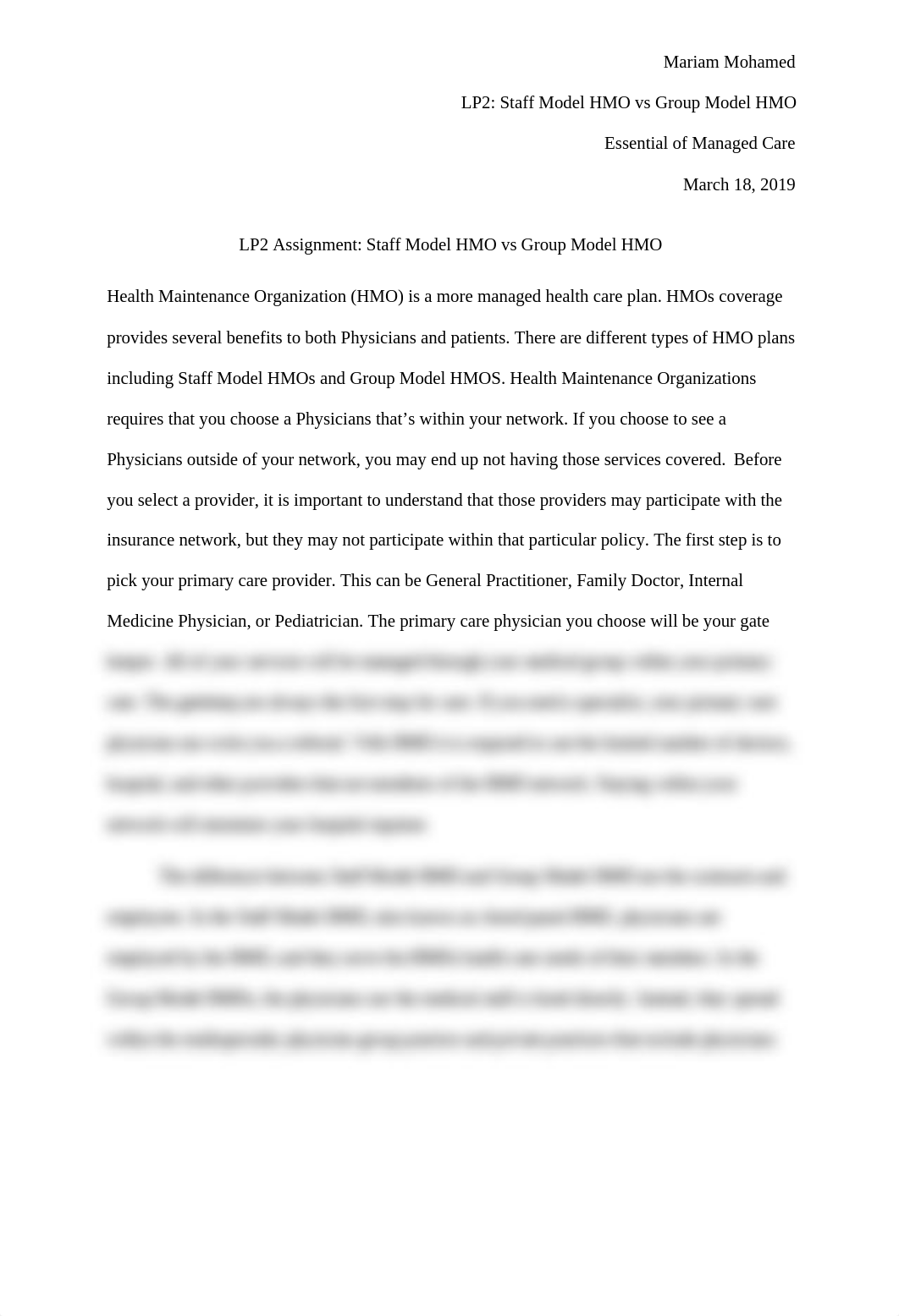 LP2 Assignment Staff Model HMO vs Group Model HMO Paper.docx_dh2r0mr15a2_page1