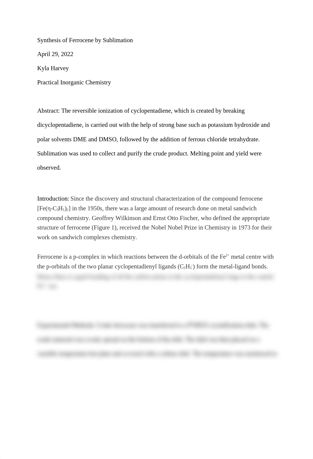 Synthesis of Ferrocene by Sublimation kyla.docx_dh33uqlxont_page1