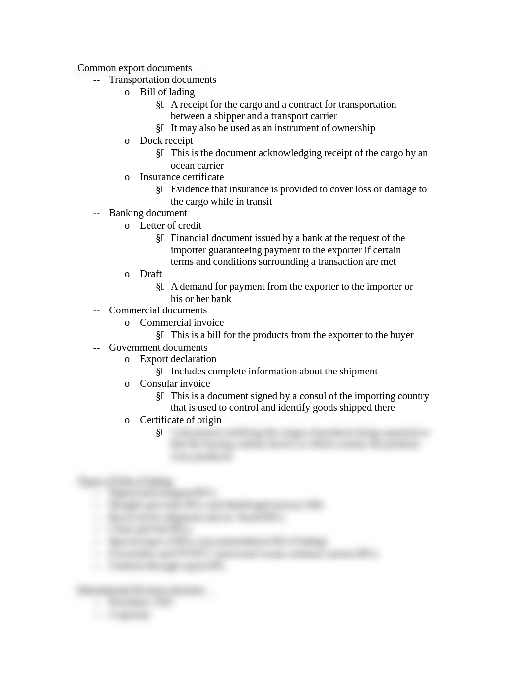 Common export documents, types of bills of lading, international division structure notes_dh3d0rdo68w_page1