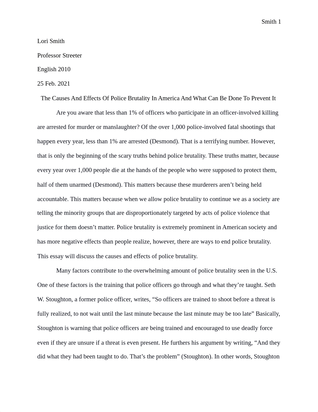 Essay #2 Causes & Effects of Police Brutality.pdf_dh4m92xuvpb_page1