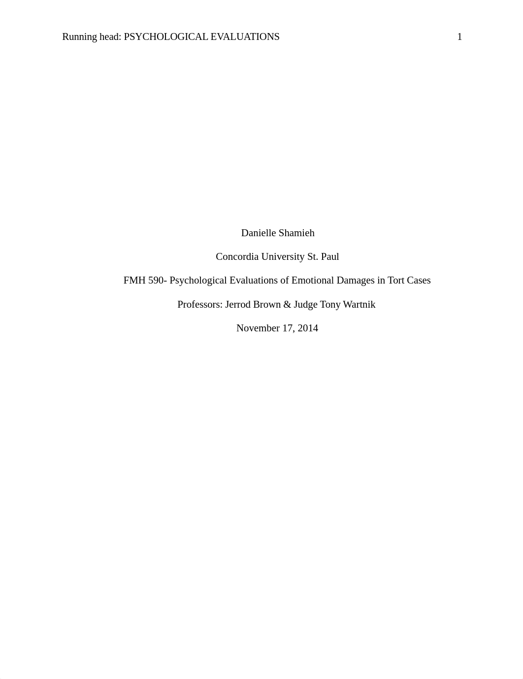 FMH 590 Week 3 Psychological Evaluation of Emotional Damages in Tort Cases.docx_dh50tdxzzl1_page1