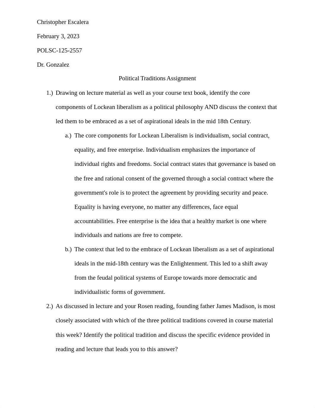 Political Traditions Assignment - Christopher Escalera.pdf_dh5uvids7ns_page1