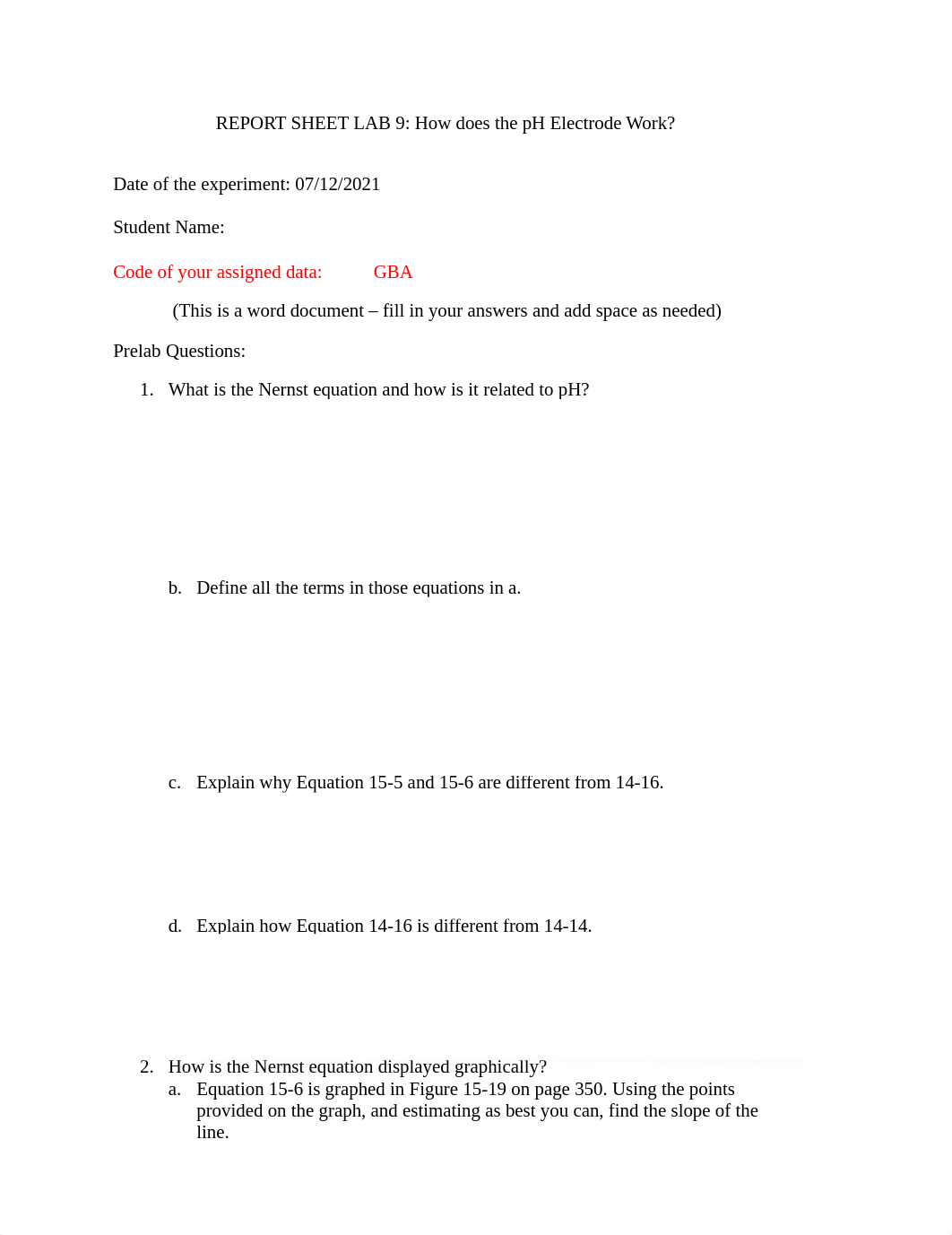 Lab 9 Report Sheet How does a pH electrode work.docx_dh66e3eg3m5_page1