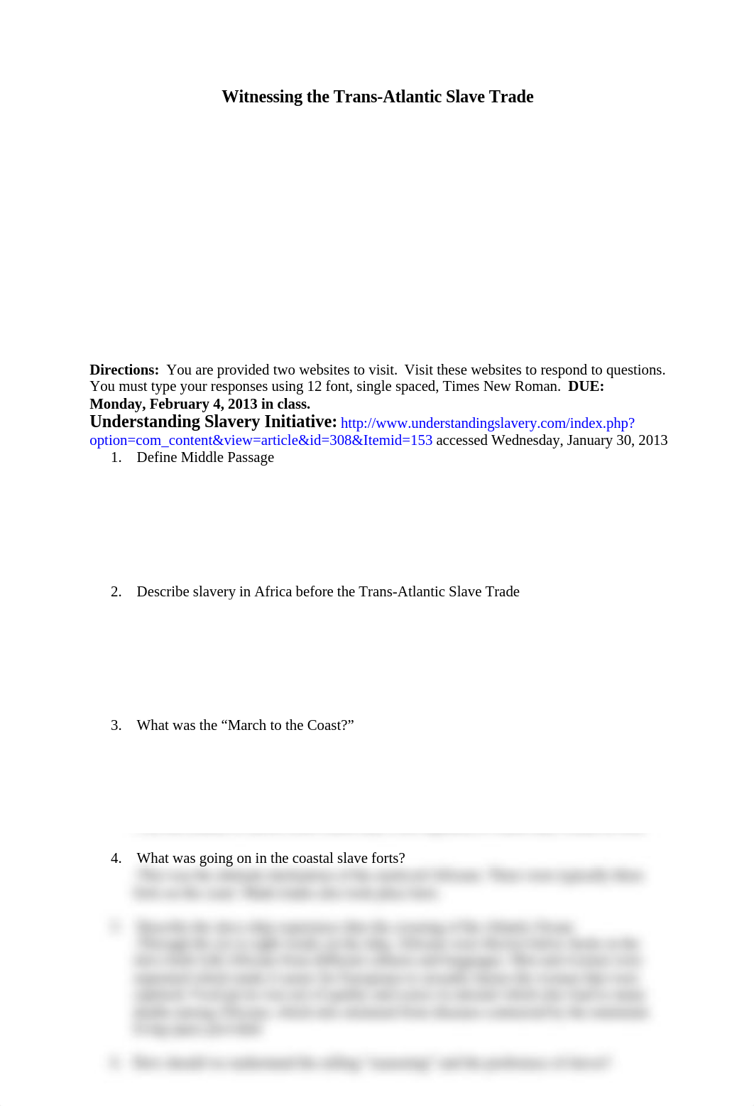 Witnessing the Trans Atlantic Slave Trade response worksheet_dh7m3xccxmk_page1