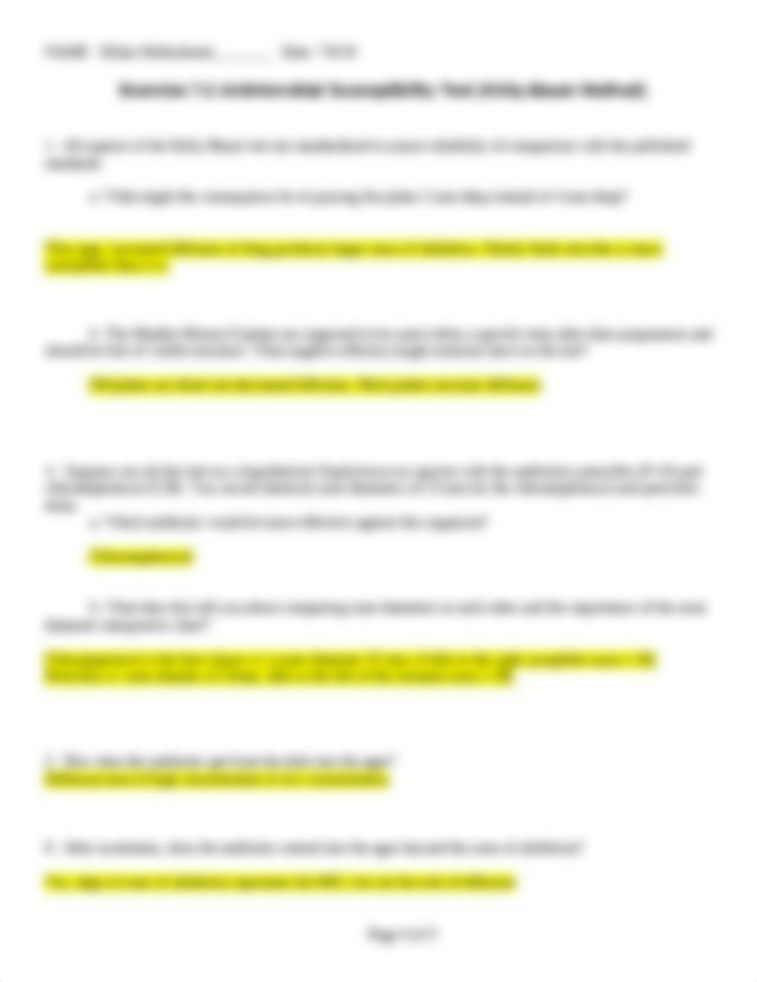 Hollinshead DL Micro 205 Exercise 7-2 Antimicrobial Susceptibility Test (Kirby-Bauer Method)  Assign_dh81mfxzw47_page1