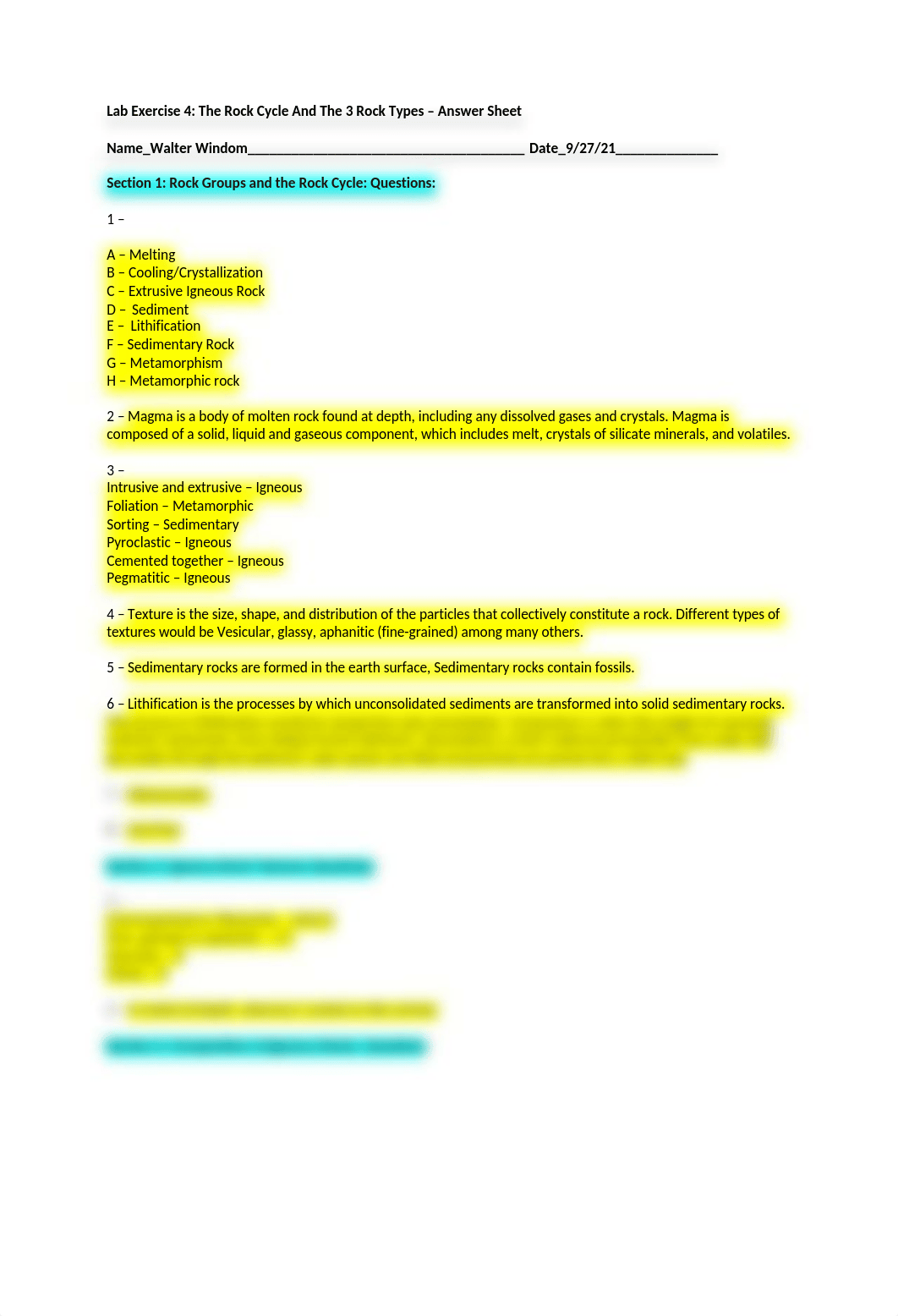 LAB 4 - ROCK CYCLE AND THE 3 ROCK TYPES - UPDATED - Walter Windom.docx_dh8qu5t9qnj_page1