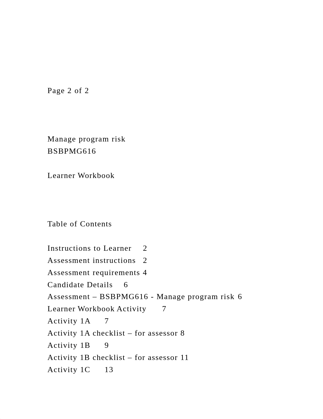 Page 2 of 2Manage program riskBSBPMG616Learner W.docx_dh8t3kan4wh_page2