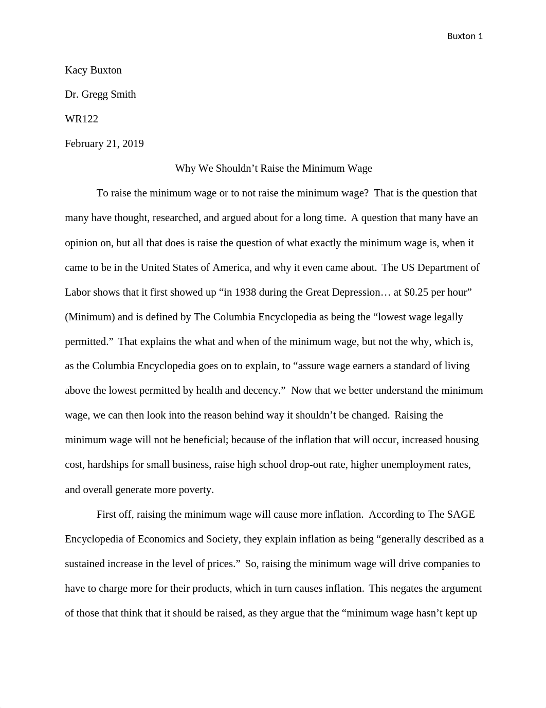 Kacy Buxton - Essay 2 - Against raising the Minimum wage.docx_dh8ykp1wcoy_page1