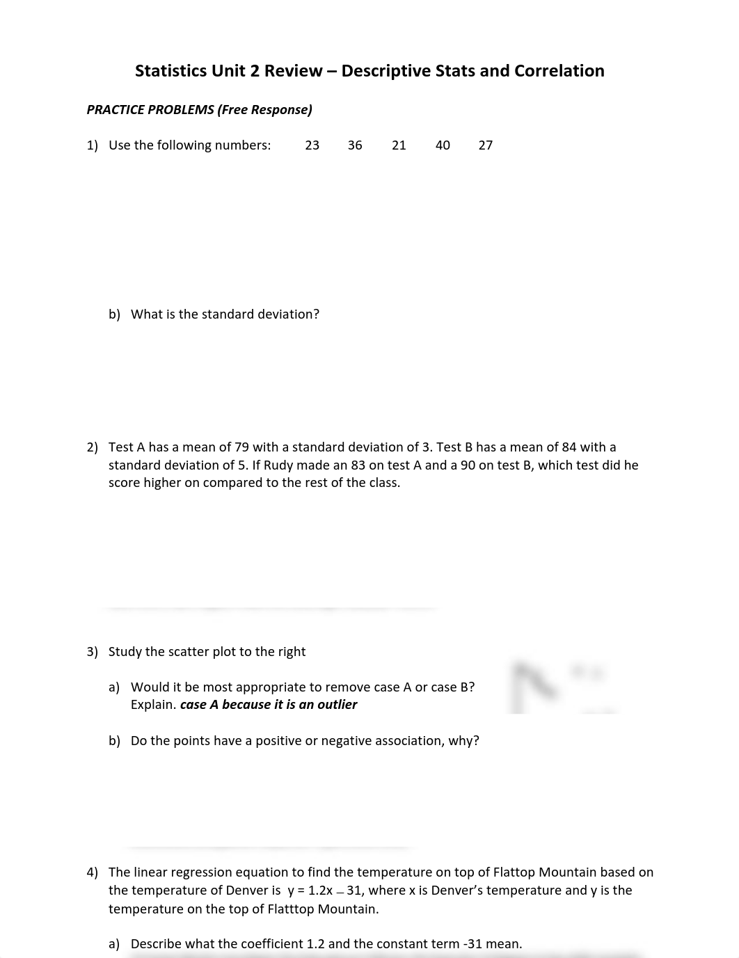 Statistics Unit 02 - Descriptive Stats and Correlation - Practice Problems - KEY.pdf_dh90usn6za9_page1