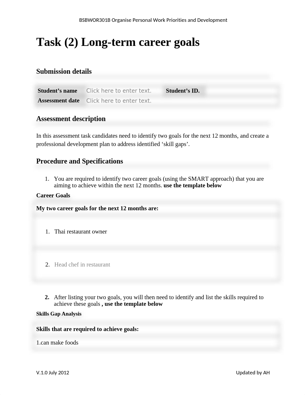 BSBWOR301 - Organise personal work priorities and development Task 2 Long-term career goals.docx_dh9ci4mo9yx_page1