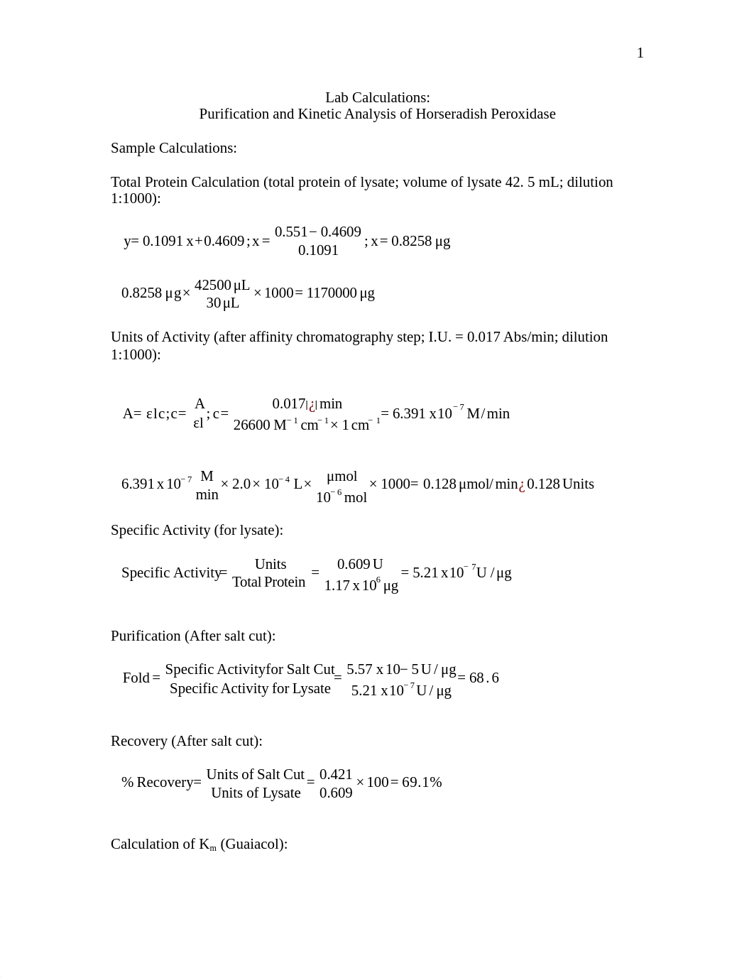 Calculations to Horseradish Peroxidase Lab Report_dha3bu19jet_page1