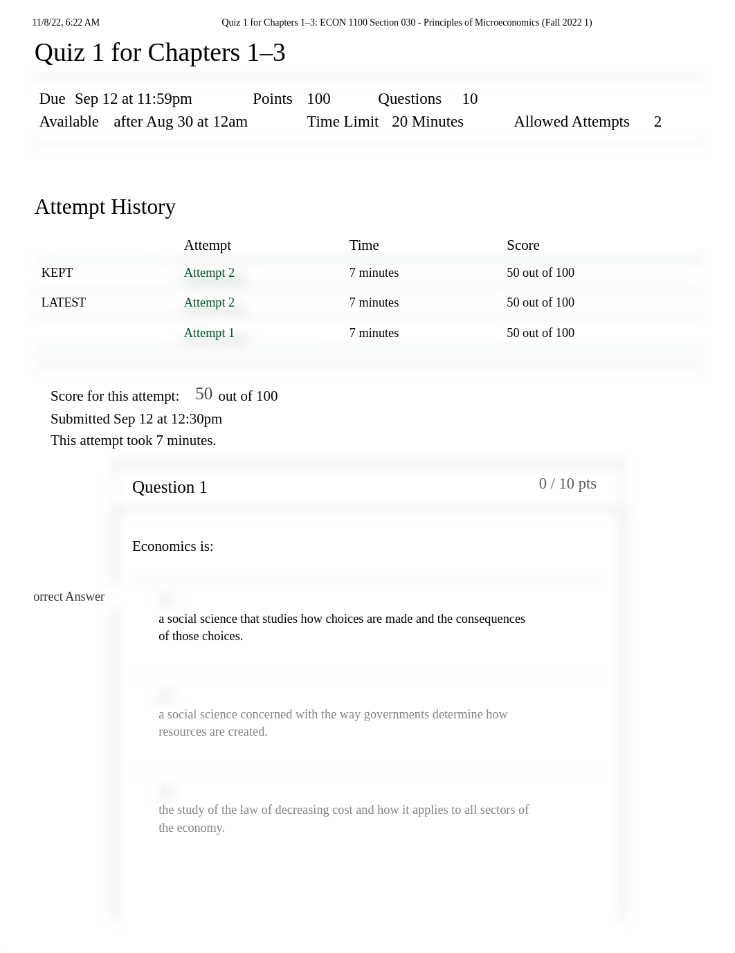 Quiz 1 for Chapters 1-3_ ECON 1100 Section 030 - Principles of Microeconomics (Fall 2022 1).pdf_dhae3jy5ljb_page1