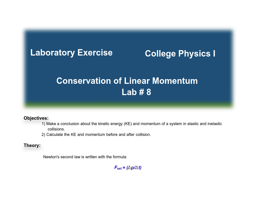 Lab #8, Conservation of Linear Momentum, Brittany Barker.pdf_dhbjqtg7jsw_page1