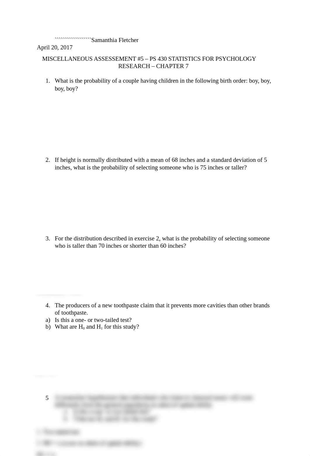 MISCELLANEOUS ASSESSEMENT #5 - PS 430 STATISTICS FOR PSYCHOLOGY RESEARCH - CHAPTER 7_dhcpokfriyd_page1