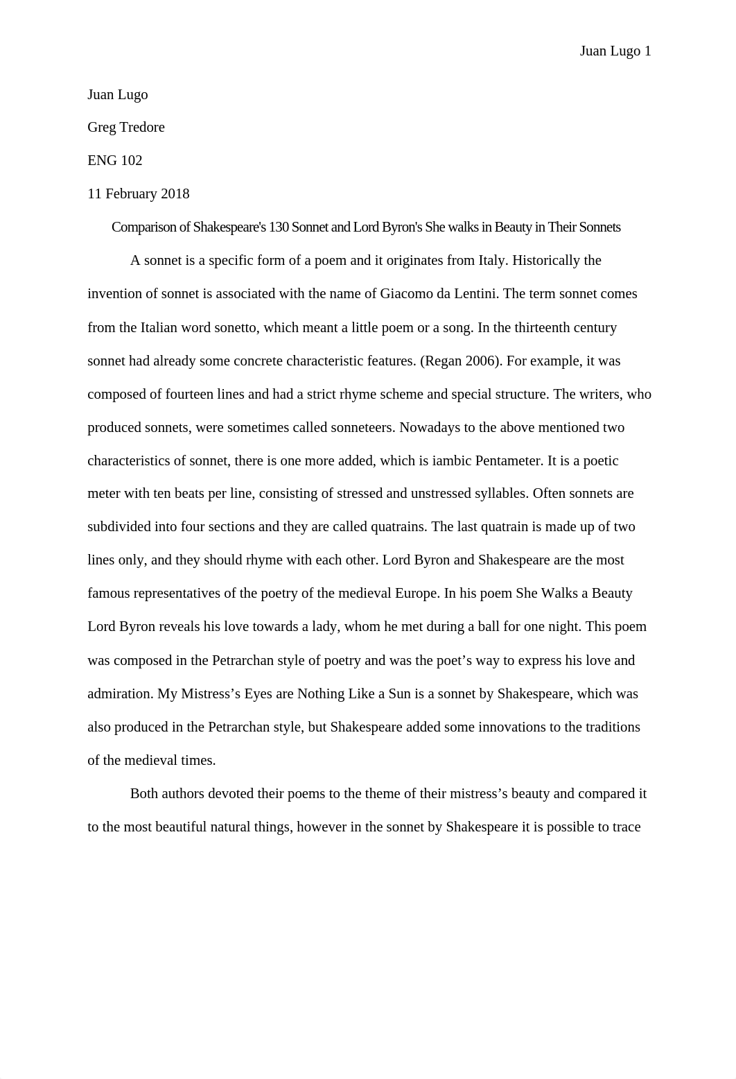 Comparison of Shakespeare's 130 Sonnet and Lord Byron's She walks in Beauty in Their Sonnets.docx_dhcqyahiufu_page1