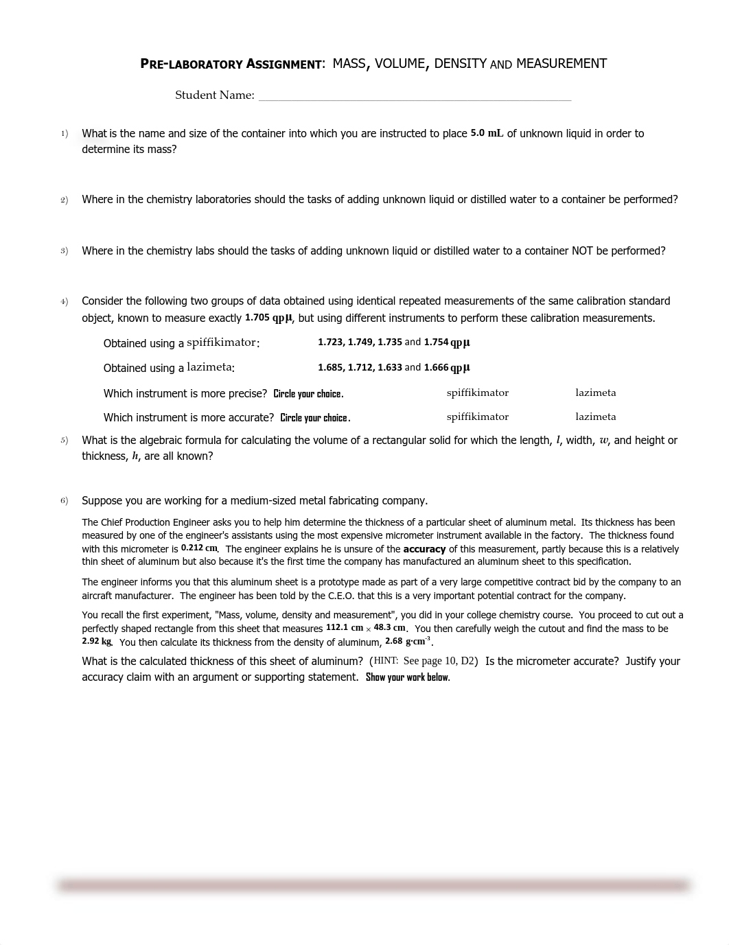 Expt 1. Mass, volume, density & measurement_LAB REPORT and PRELAB CHE 145_dhd5eevrvbf_page1