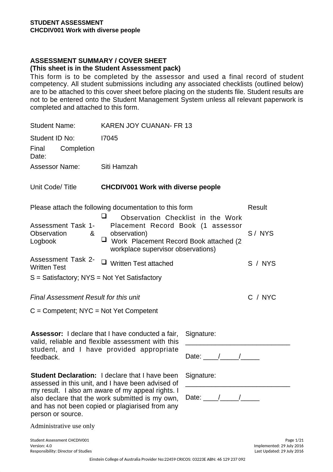 CHCDIV001 Work with diverse people- KAREN JOY CUANAN- FR13.doc_dhdtqhsnjb0_page1