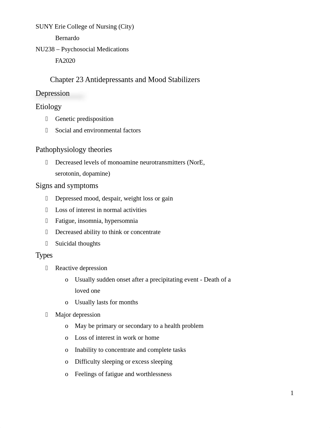 NU 238 - Mod XI - Psychosocial 3 - Chaper 23 - Antidepressants and Mood Stabilizers.docx_dhdzcv3aq71_page1