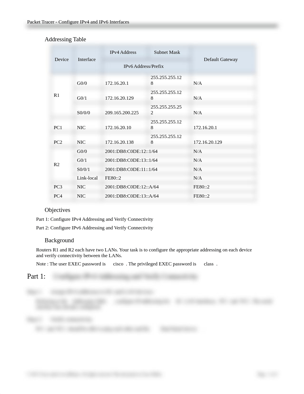 1.1.3.5 Packet Tracer - Configuring IPv4 and IPv6 Interfaces Instructions.docx_dhfc6x6j0h2_page2