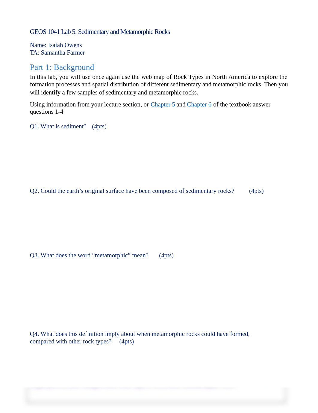 Isaiah Owens GEOS 1041 Lab 5 Sedimentary and Metamorphic Rocks Spring 2021.docx_dhflqyq05ib_page1