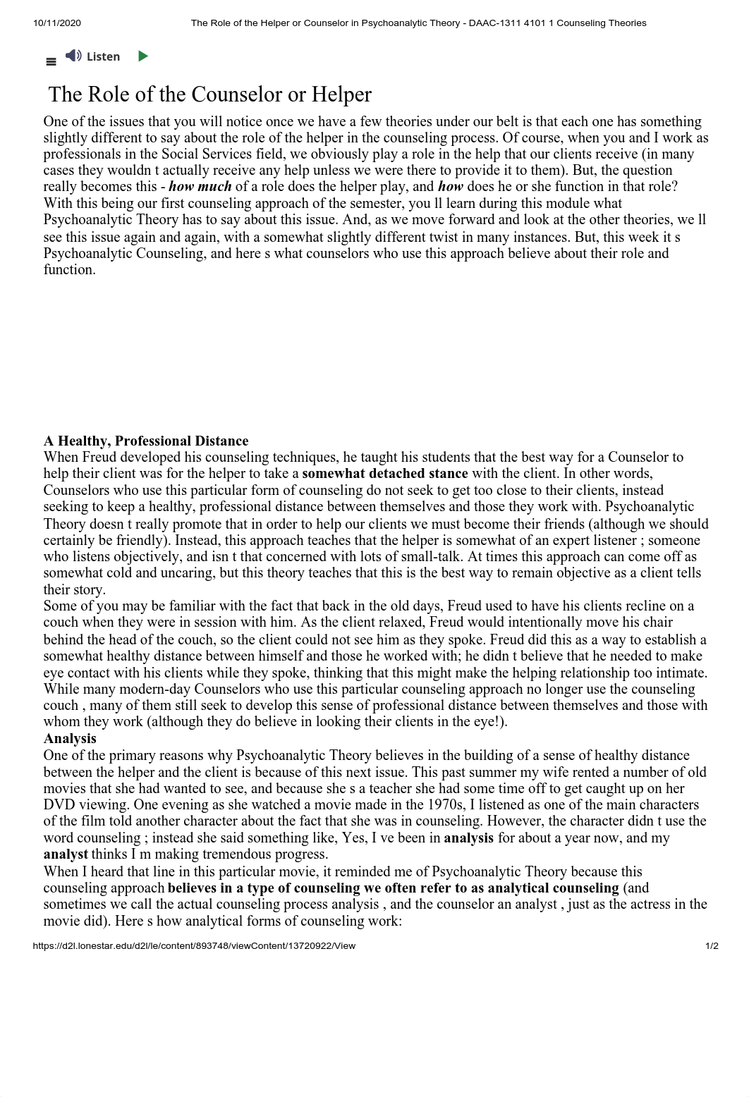 The Role of the Helper or Counselor in Psychoanalytic Theory - DAAC-1311 4101 1 Counseling Theories._dhi6cryklft_page1