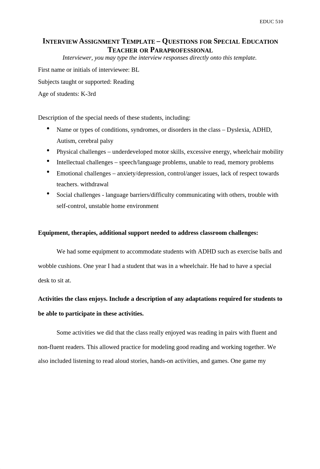 Forrest Interview Assignment  - Questions for Special Education Teacher or Paraprofessional.docx_dhkftrnyn9c_page1