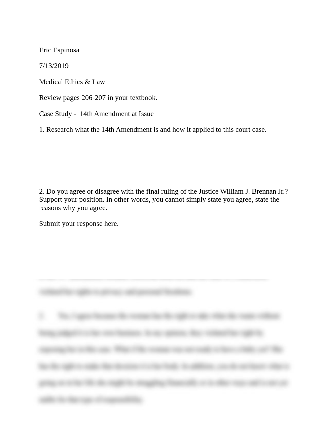 Medical Ethics Week 7 Griswold vs. Connecticut.docx_dhkr5i6bi1z_page1