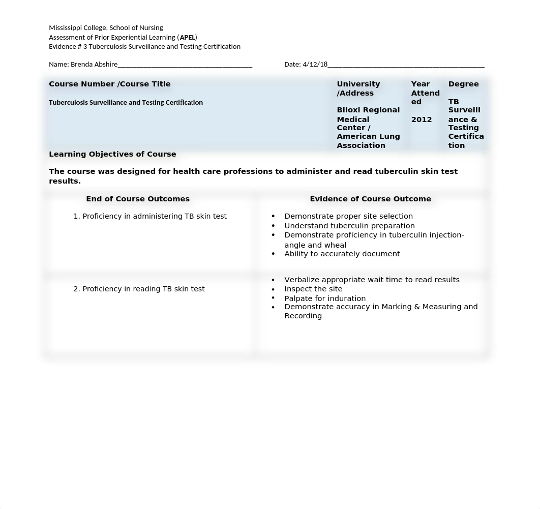 MC- Nursing 324- APEL -  Tuberculosis Surveillance and Testing Certification.docx_dhl159wbqwz_page1