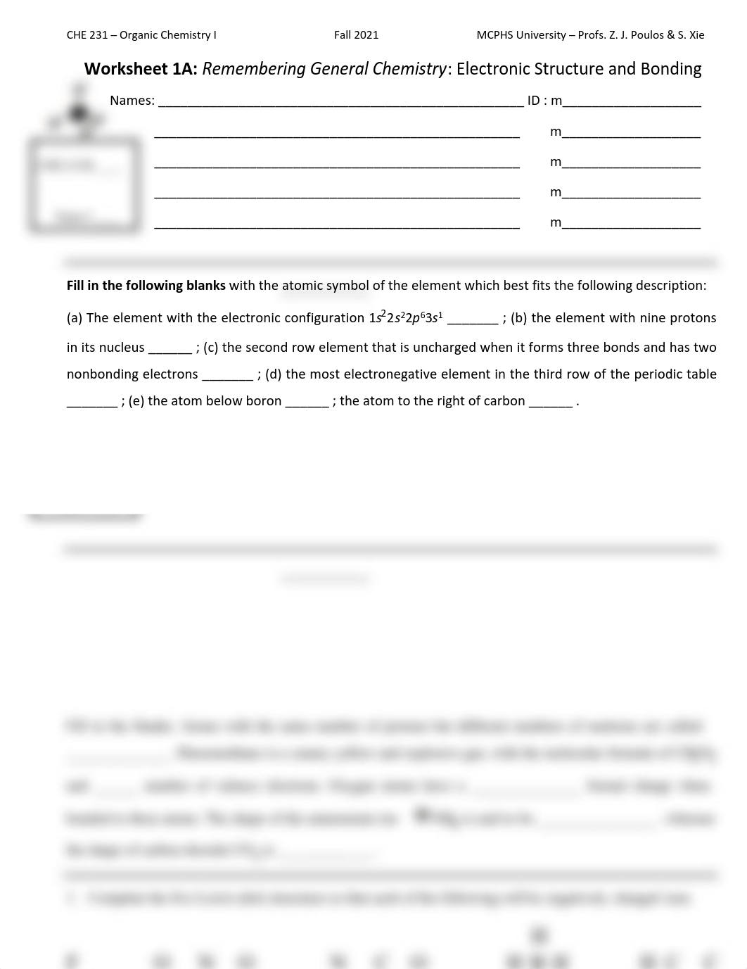 Worksheet 1A - Remember General Chemistry - Electronic Structure and Bonding_9.3.21.pdf_dhl5e9s36ow_page1