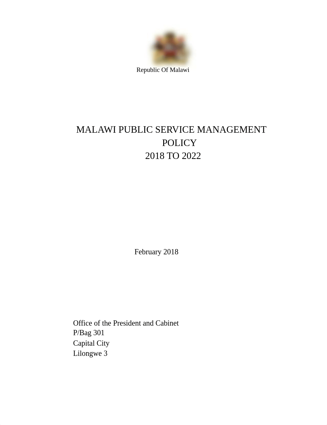 Malawi Public Service Management Policy 2018-2022.pdf_dhlr6onh2g8_page1