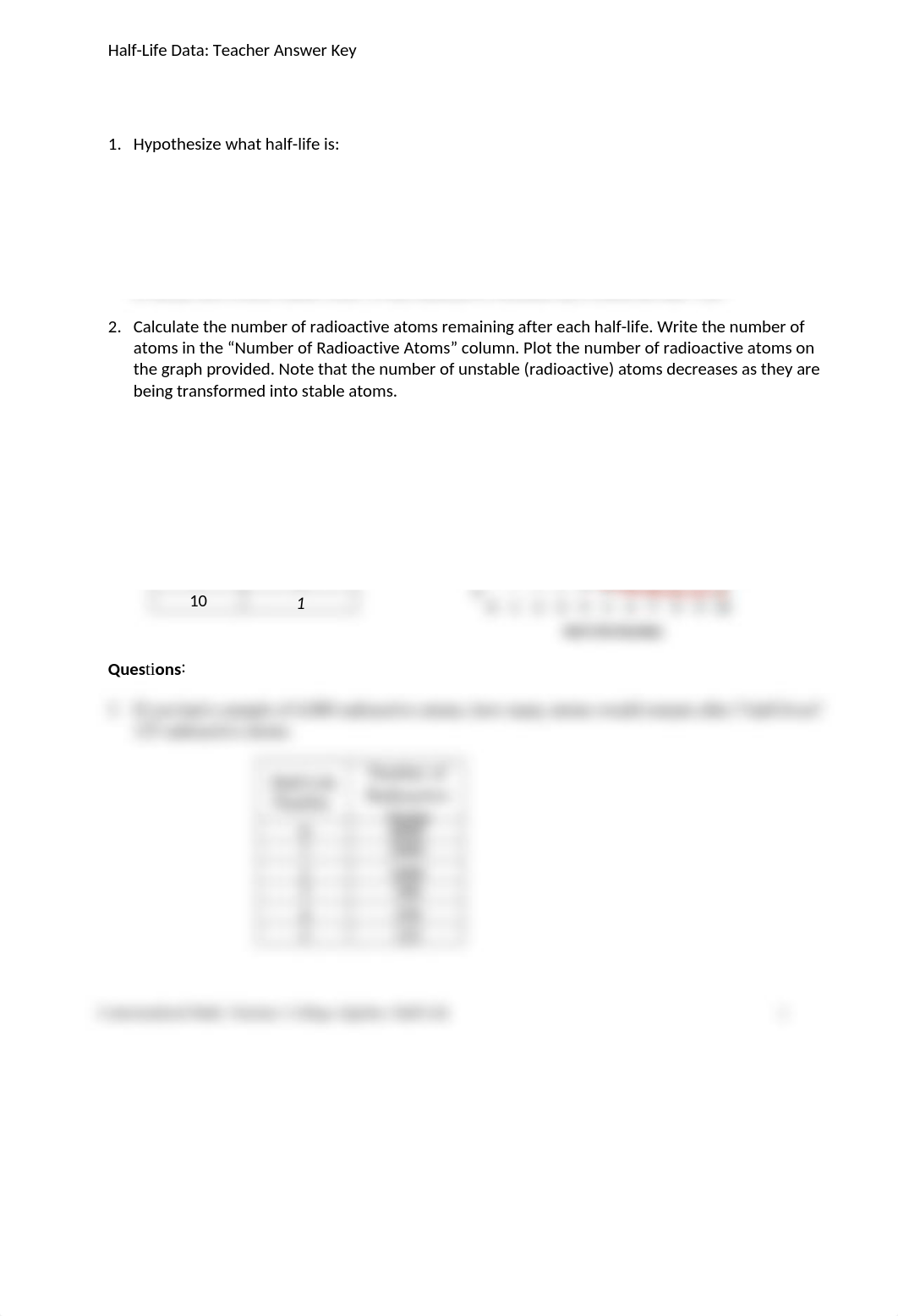 College Algebra - Half Life -  Worksheet - Answer Key.docx_dhlwx6f83iu_page1