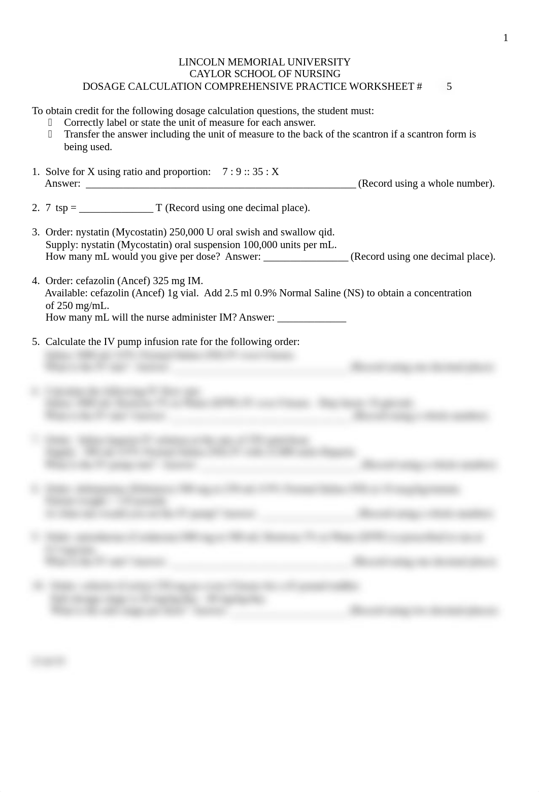 Nursing 115 Comprehensive Dosage Calculations Practice Worksheet #5.doc_dhmqg382xq6_page1