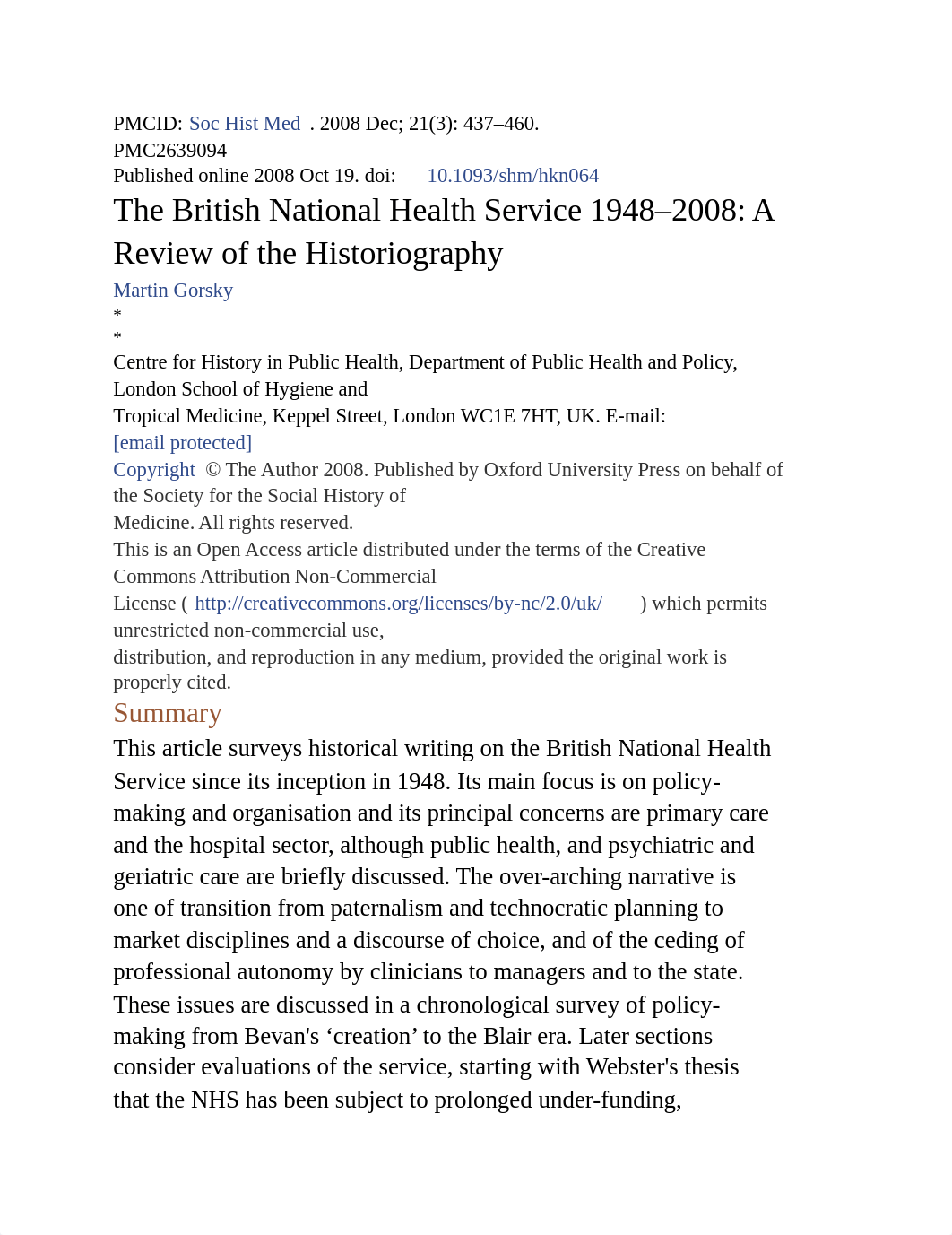 The British National Health Service 1948-2008: A Review of the Historiography_dhn4qp1z5j8_page1