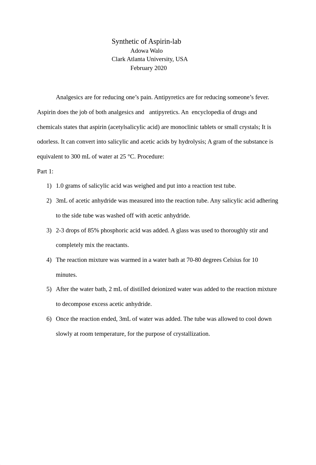 Synthesis of Aspirin-lab report.pdf_dhnf0xufr3z_page1