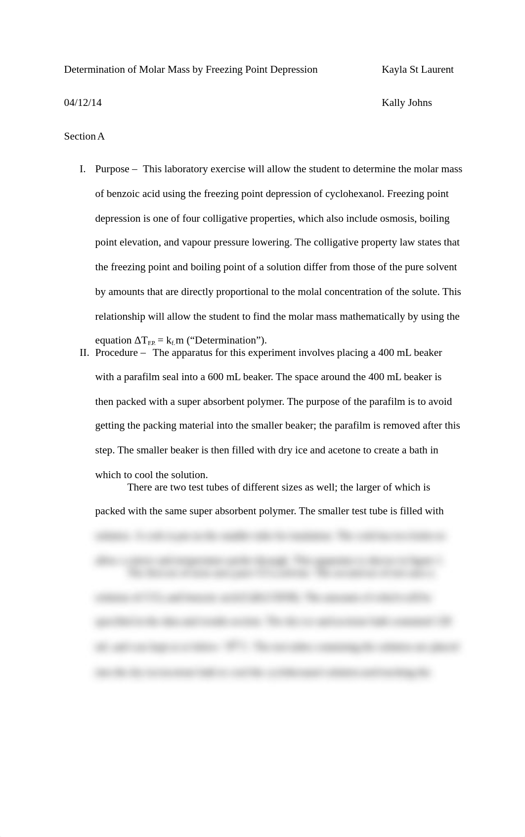 Determination of Molar Mass by Freezing Point DepressionKayla St Laurent_dhnrhwgp8qu_page1