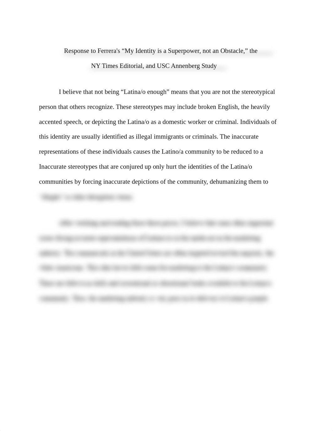 Response to Ferrera's "My Identity is a Superpower, not an Obstacle," - Lainey Davis (1).pdf_dholjohoai6_page1