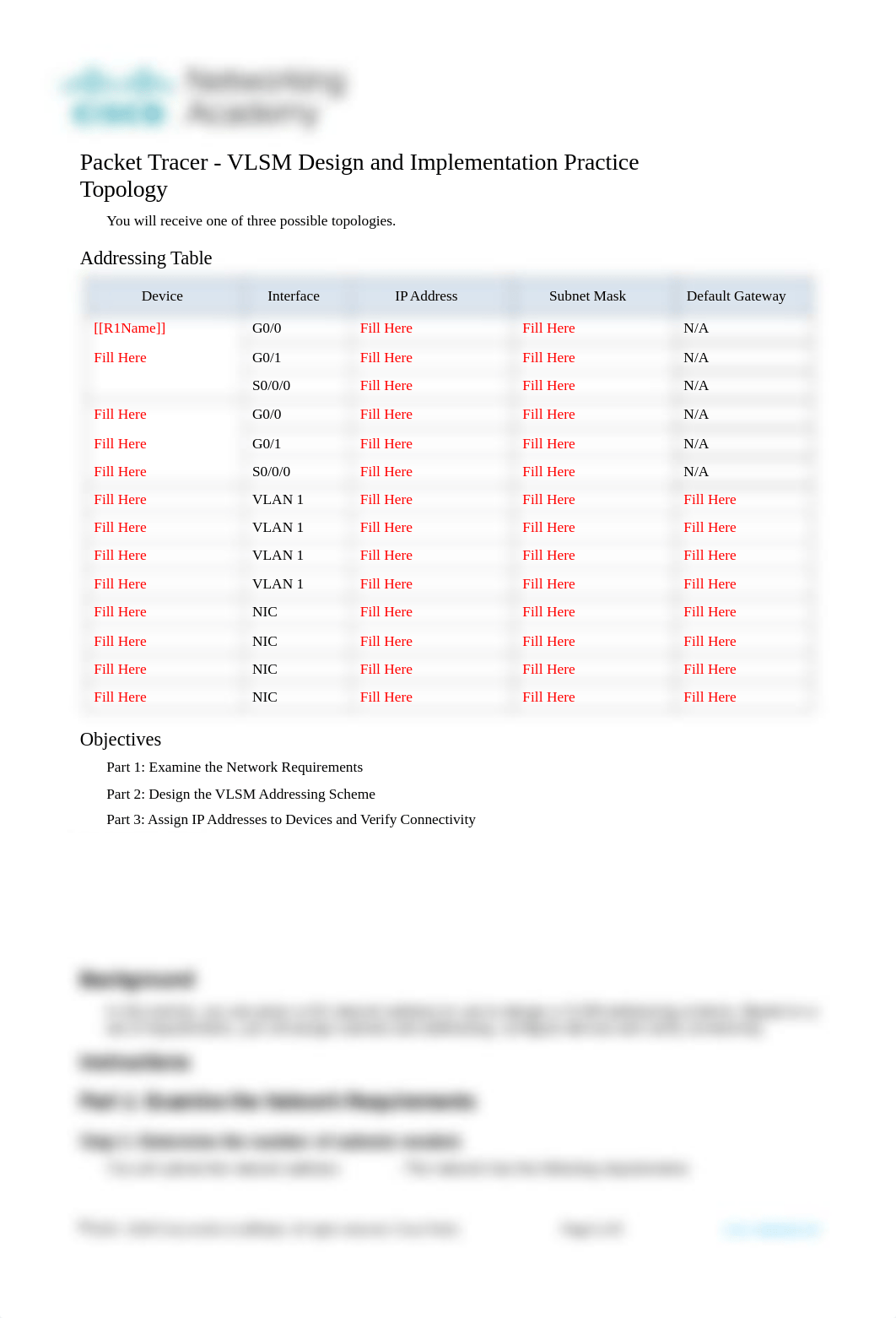 11.9.3 Packet Tracer - VLSM Design and Implementation Practice.docx_dhoyouron0j_page1